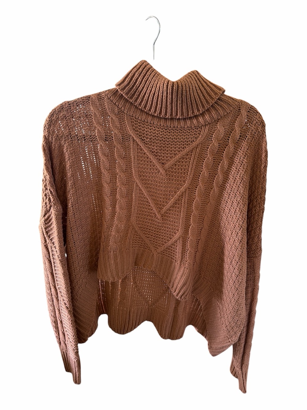 SHEIN Brown Cable Knit Turtleneck Sweater